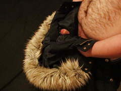 Topshop Navy Fur Hood Puffer Jacket Wank and Cumshot