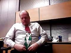 Older executive dad jacking off at the office