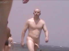 Jerk Off Challenge - huge naked cock swings on beach
