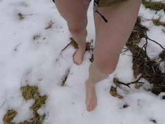 Walking Barefoot In The Snow Showing 6 mm Nipple Piercing