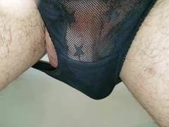 Dildo riding in crotchless panties