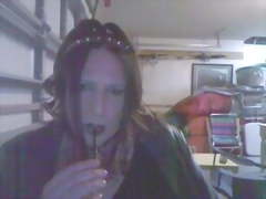 Gothic Tranny in Leather Smokes